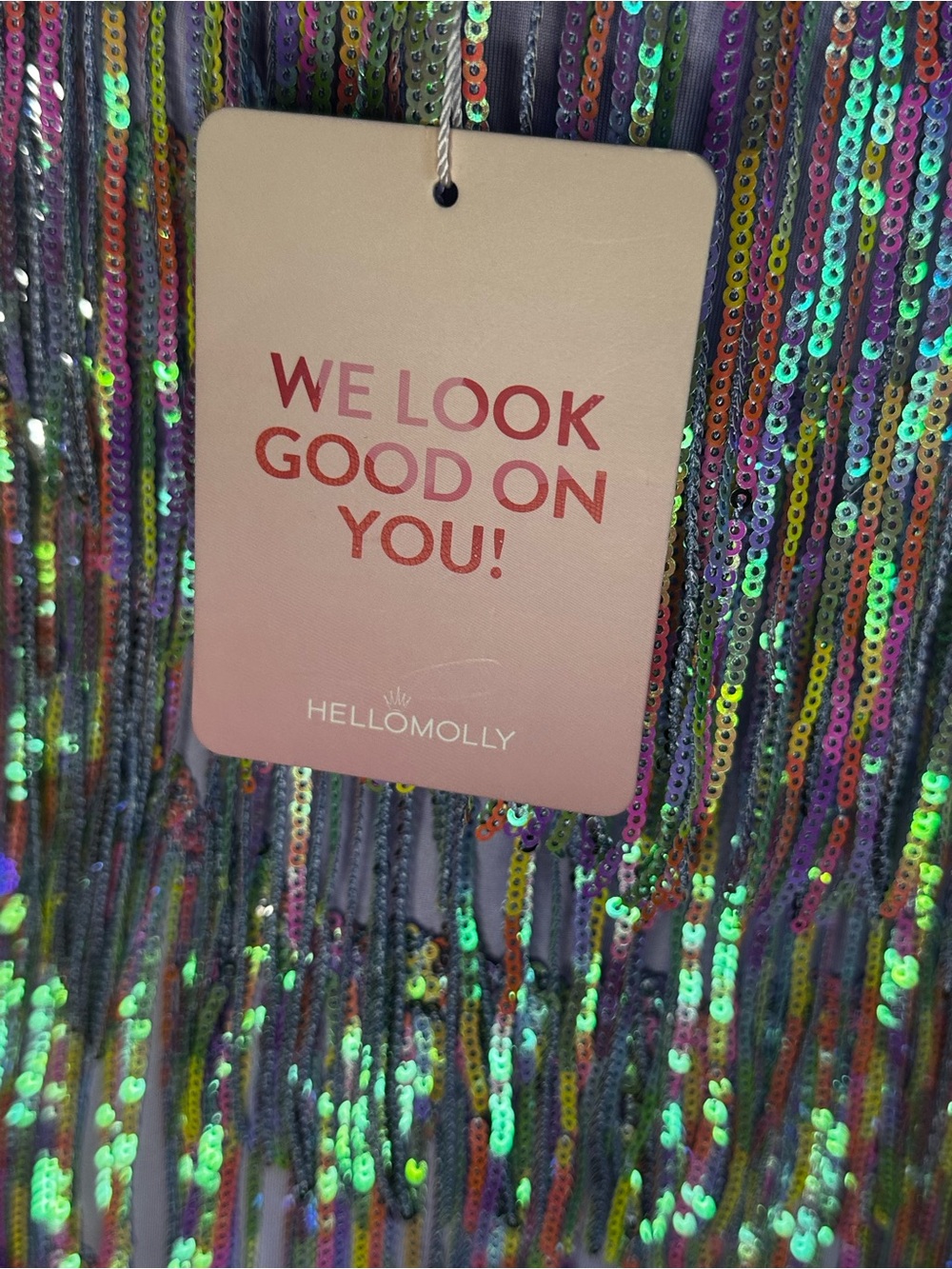 Hello Molly She’s A Showgirl Sequin Fringe Mini Dress Rainbow Pastel L NWT - Picture 5 of 12